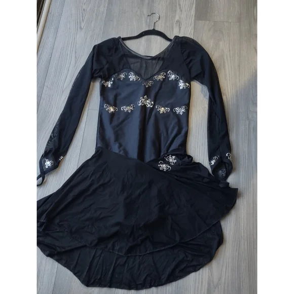 Black Sequence Large Ladies Dance Figure Competition Skating Dress - Picture 3 of 8